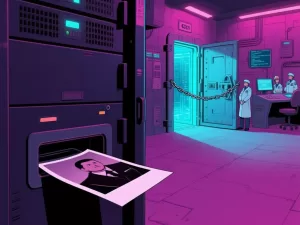 Conceptual illustration of a harmless image opening an unexpected path through digital security barriers.