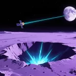 Conceptual illustration of an orbital scanner missing a newly formed lunar crater.
